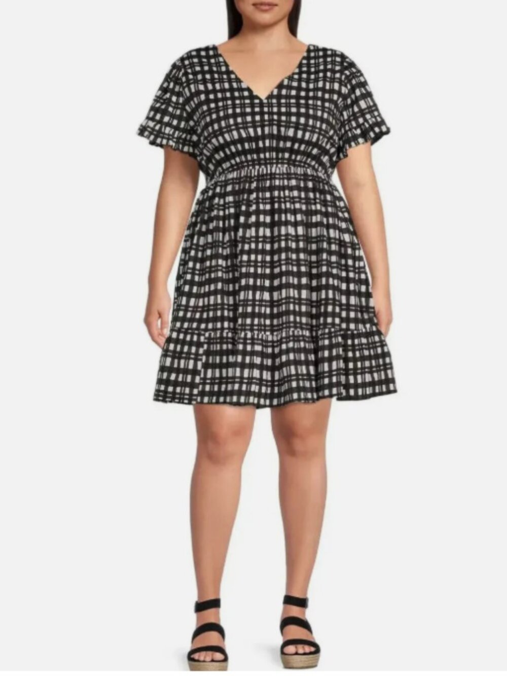 Terra & Sky Women's Ruffled Plaid Print Dress 3X